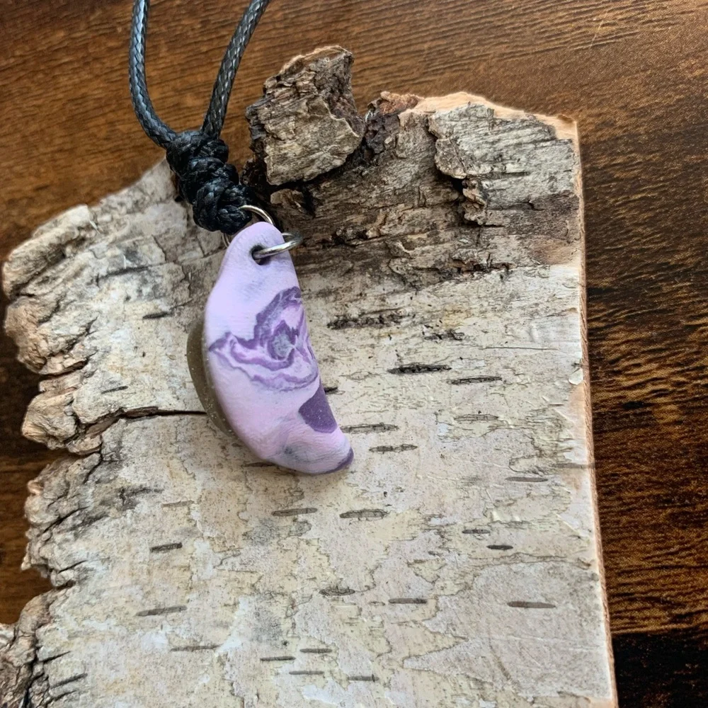 Sensual Floral Necklace Handmade Clay Pendant Adjustable Length Cord - Picture 8 of 12